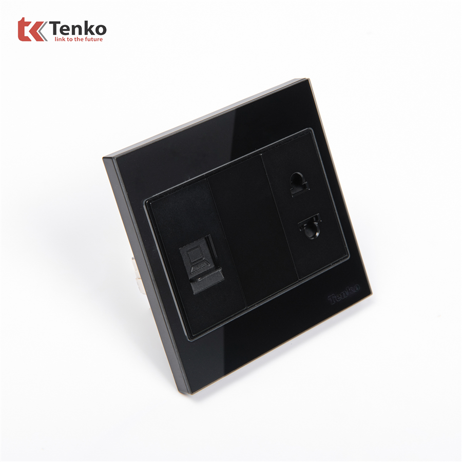 Bộ Ổ Cắm LAN Mặt Kính Cường Lực TK-V18-078 Đen