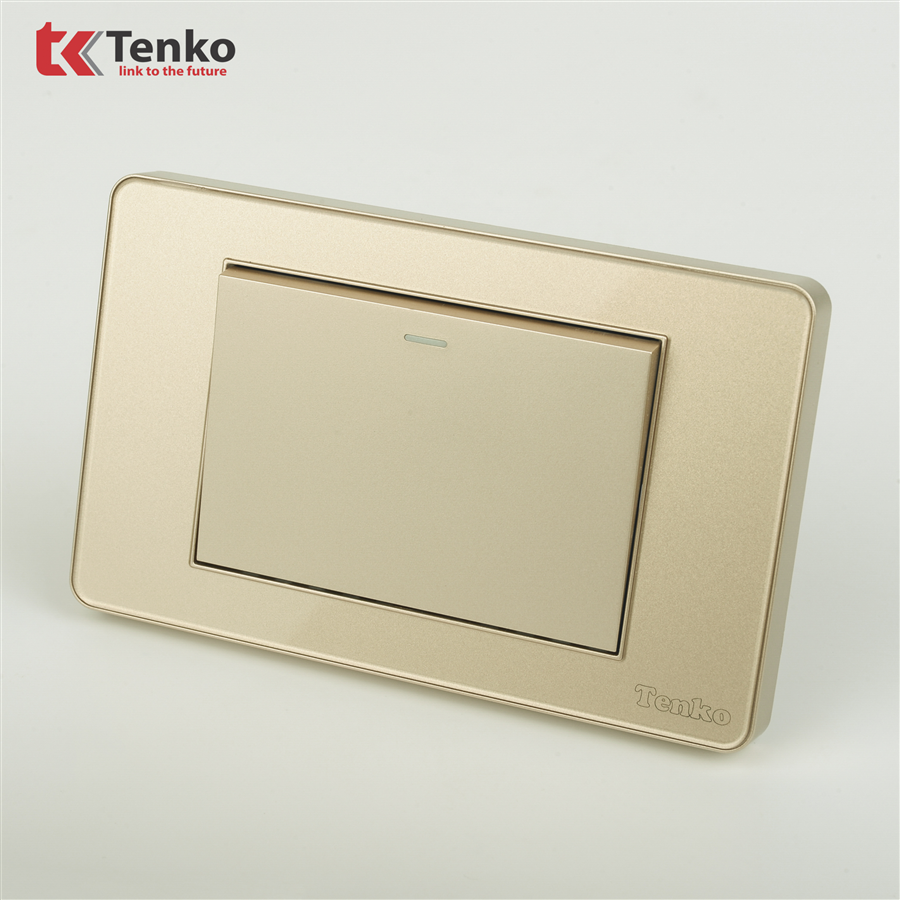 Công Tắc 1 Nút Mặt Nhựa Phủ Bóng Kính C9-01 Vàng
