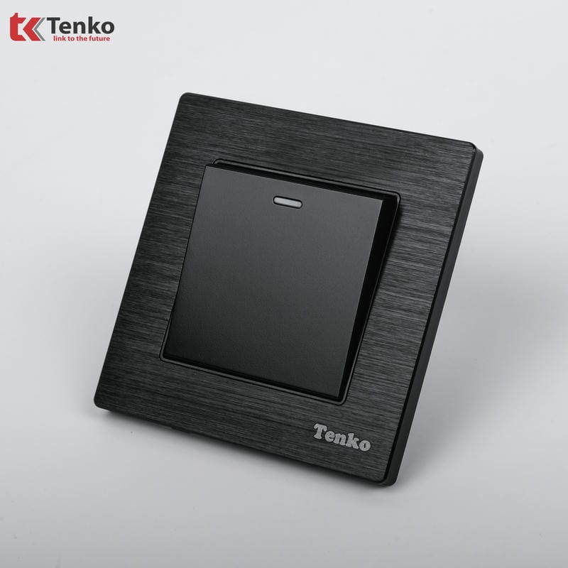 Công Tắc 1 Nút Mặt Vân Hợp Kim F71B-01 Đen Xước