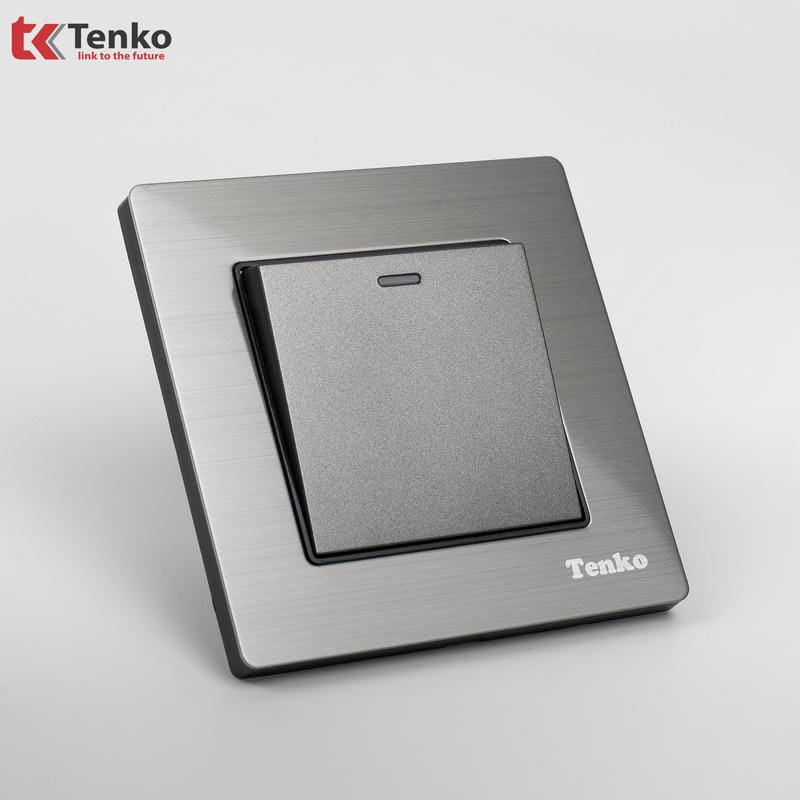 Công Tắc 1 Nút Mặt Vân Hợp Kim F71B-01 Xám Bóng