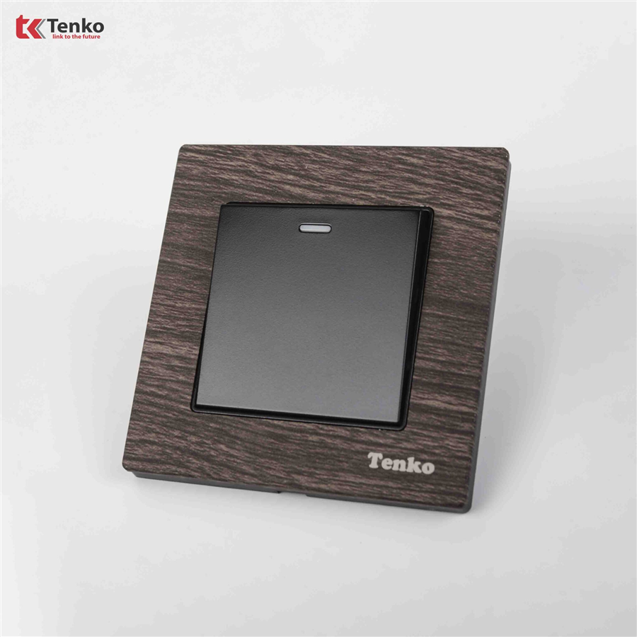 Công Tắc 1 Nút Mặt Vuông Vân Gỗ Tenko TK-F71A