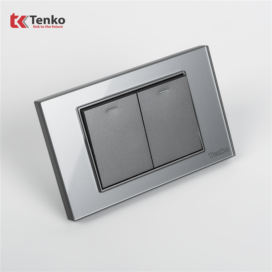 Công Tắc 2 Nút Mặt Kính Cường Lực C18-02 Xám