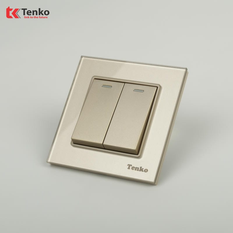 Công Tắc 2 Nút Mặt Kính Cường Lực F71D-02 Vàng