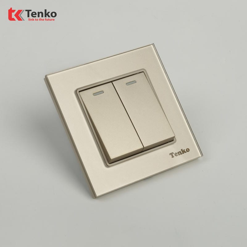Công Tắc 2 Nút Mặt Kính Cường Lực F71D-02 Vàng