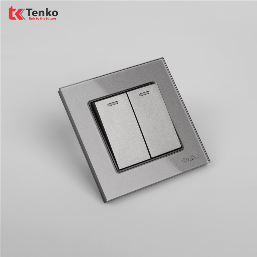 Công Tắc 2 Nút Mặt Kính Cường Lực TK-F71D-02 Xám