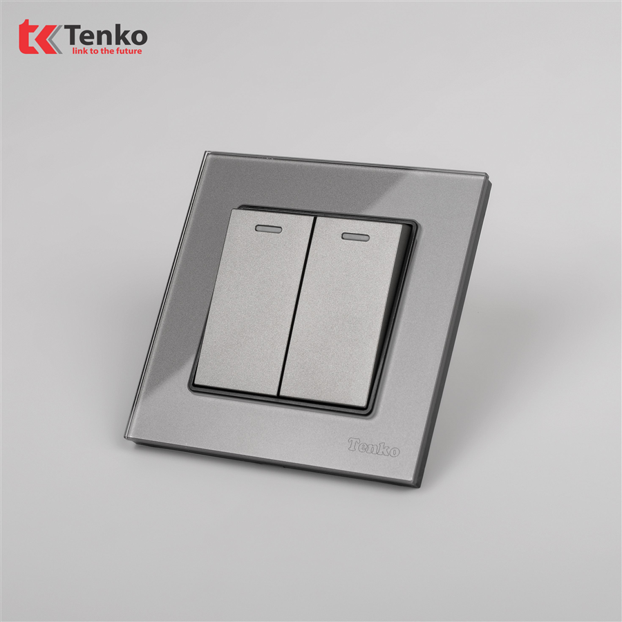 Công Tắc 2 Nút Mặt Kính Cường Lực TK-F71D-02 Xám