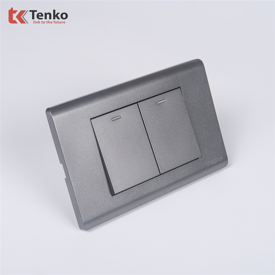 Công Tắc 2 Nút Mặt Nhựa PC Xám TENKO TK-C25-02