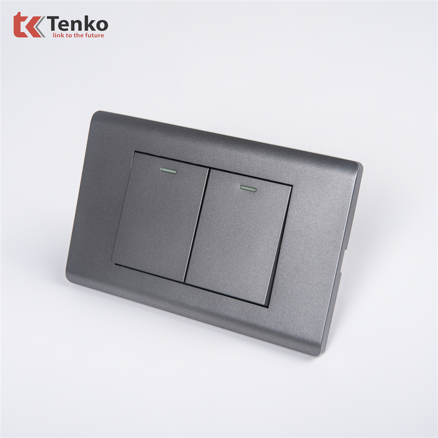Công Tắc 2 Nút Mặt Nhựa PC Xám TENKO TK-C25-02