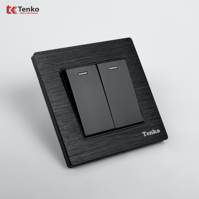 Công Tắc 2 Nút Mặt Vân Hợp Kim F71B-02 Đen Xước