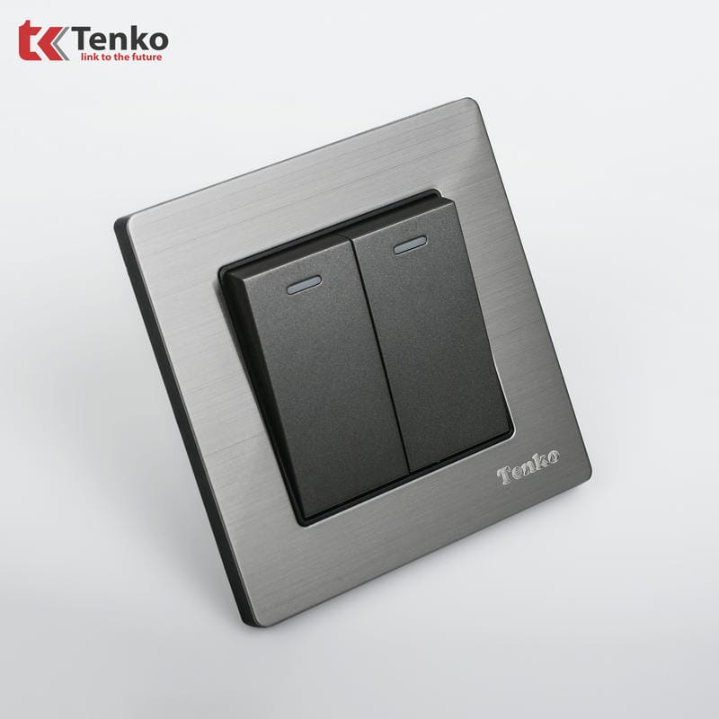 Công Tắc 2 Nút Mặt Vân Hợp Kim F71B-02 Xám Bóng