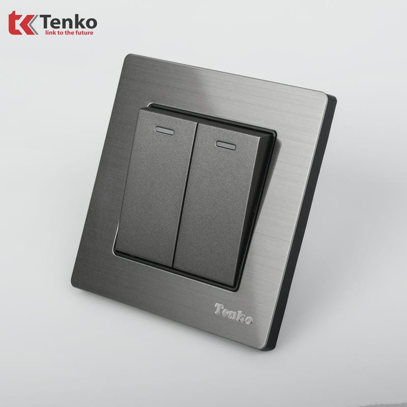 Công Tắc 2 Nút Mặt Vân Hợp Kim F71B-02 Xám Bóng
