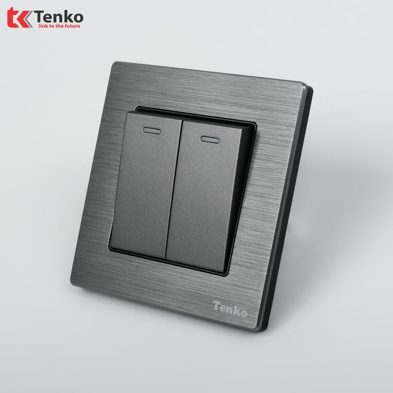 Công Tắc 2 Nút Mặt Vân Hợp Kim F71B-02 Xám Xước