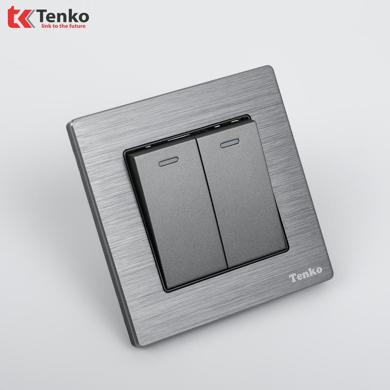 Công Tắc 2 Nút Mặt Vân Hợp Kim F71B-02 Xám Xước