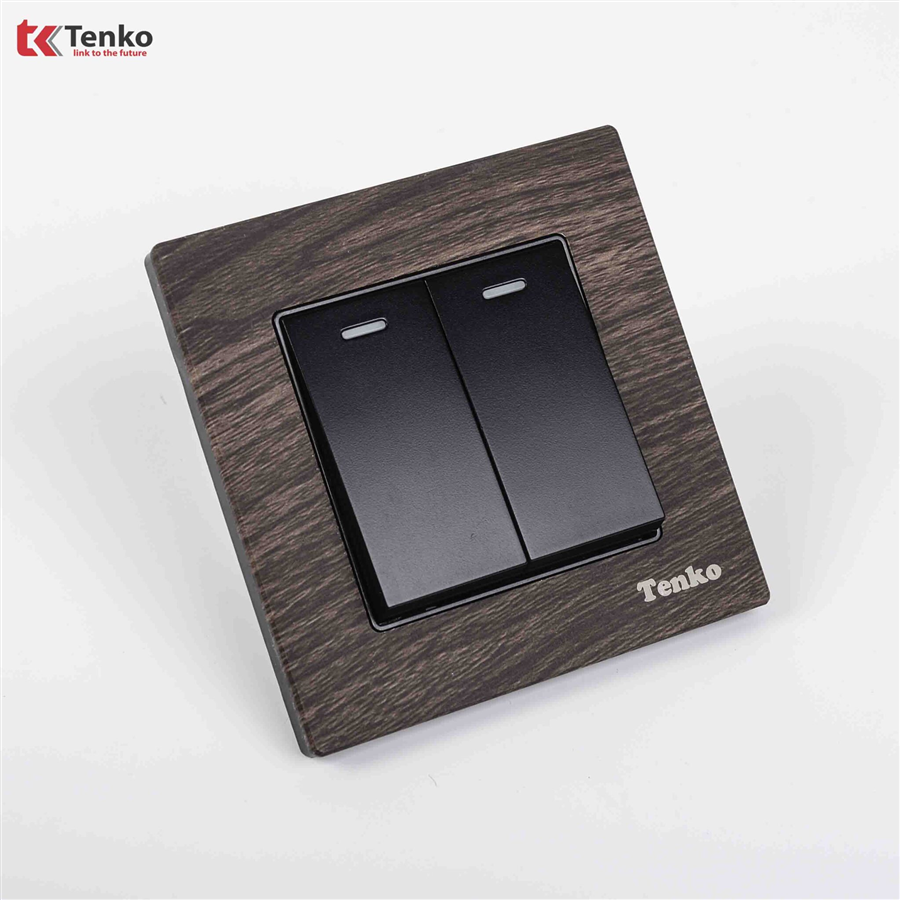 Công Tắc 2 Nút Mặt Vuông Vân Gỗ Tenko TK-F71A-02