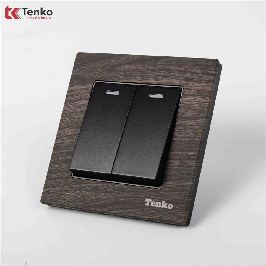 Công Tắc 2 Nút Mặt Vuông Vân Gỗ Tenko TK-F71A-02