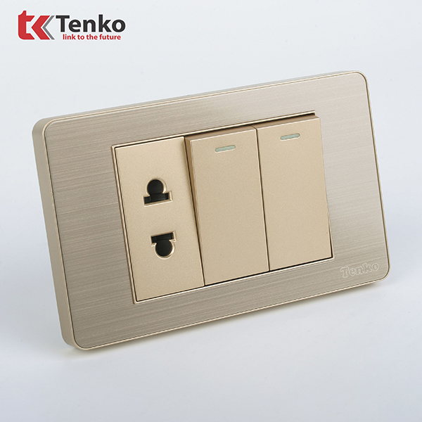 Công Tắc 2 Nút + Ổ Cắm Âm Tường Hợp Kim TK-C7G-027