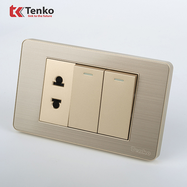 Công Tắc 2 Nút + Ổ Cắm Âm Tường Hợp Kim TK-C7G-027