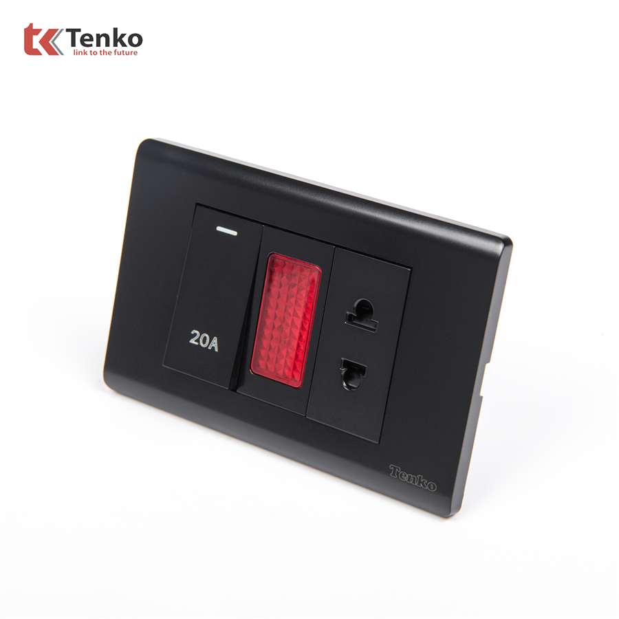 Công Tắc 20A Kèm Đèn Báo TKC25-080 Mặt Nhựa PC Đen