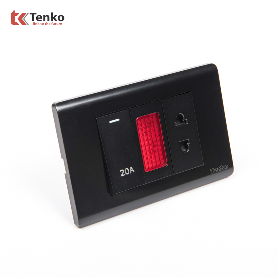 Công Tắc 20A Kèm Đèn Báo TKC25-080 Mặt Nhựa PC Đen