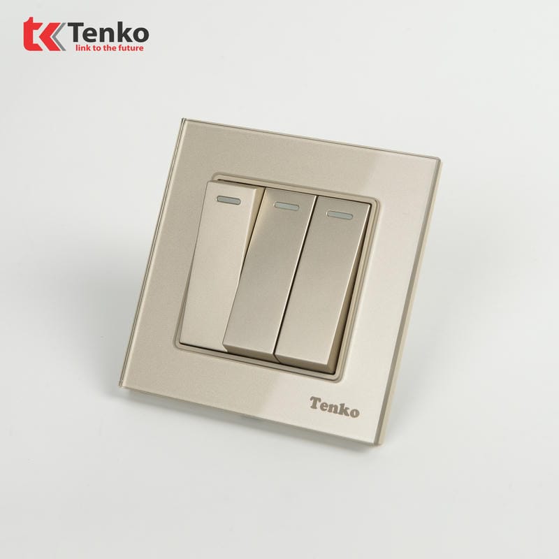 Công Tắc 3 Nút Mặt Kính Cường Lực F71D-03 Vàng