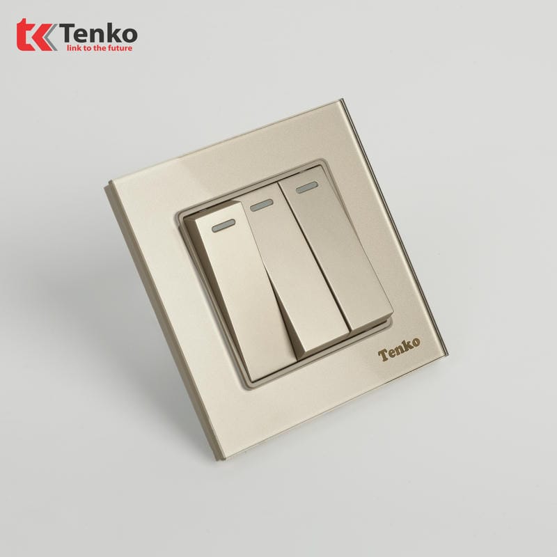 Công Tắc 3 Nút Mặt Kính Cường Lực F71D-03 Vàng