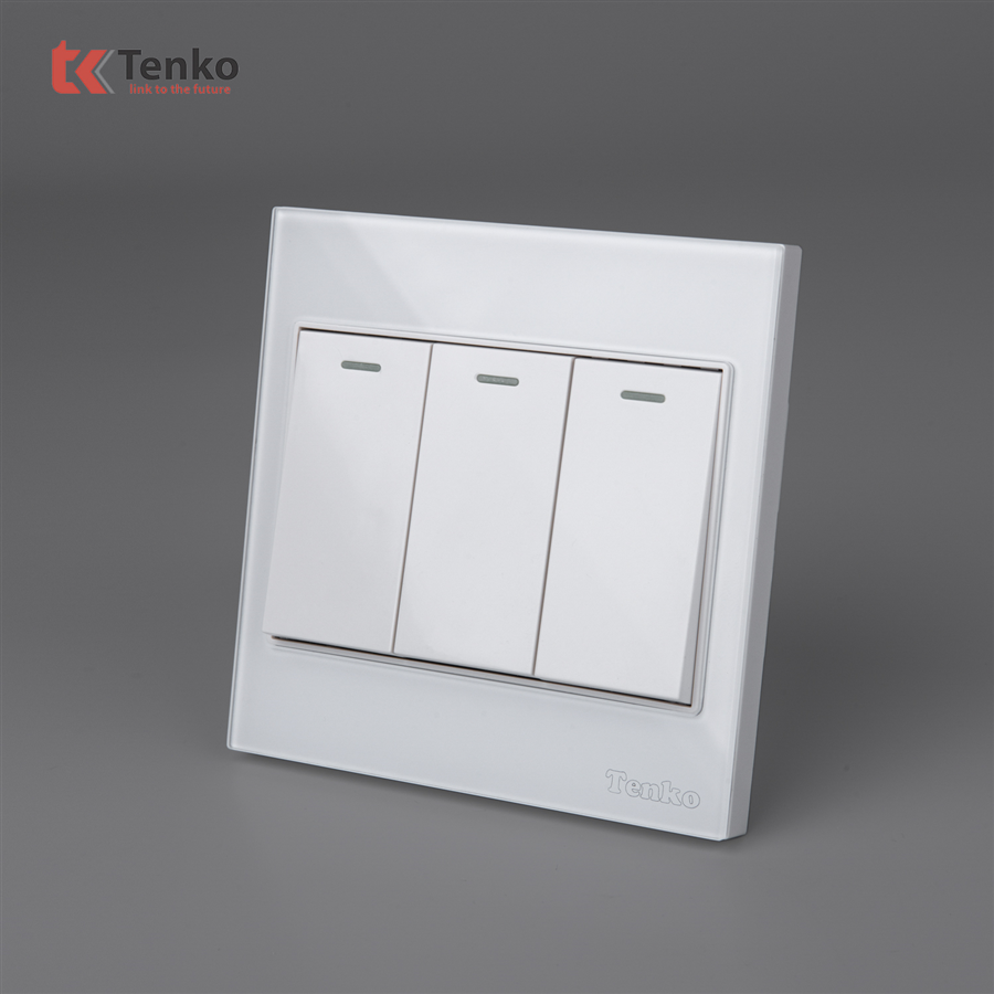 Công Tắc 3 Nút Mặt Kính Cường Lực Tenko TK-V18-03