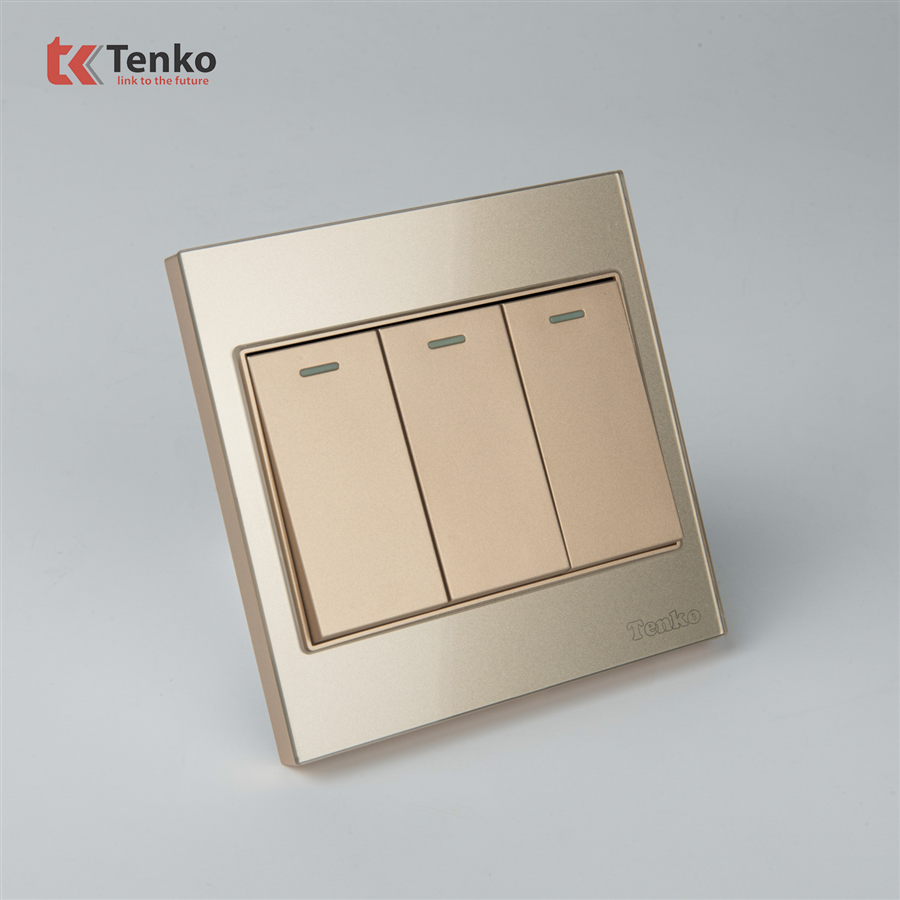 Công Tắc 3 Nút Mặt Kính Cường Lực Tenko TK-V18-03