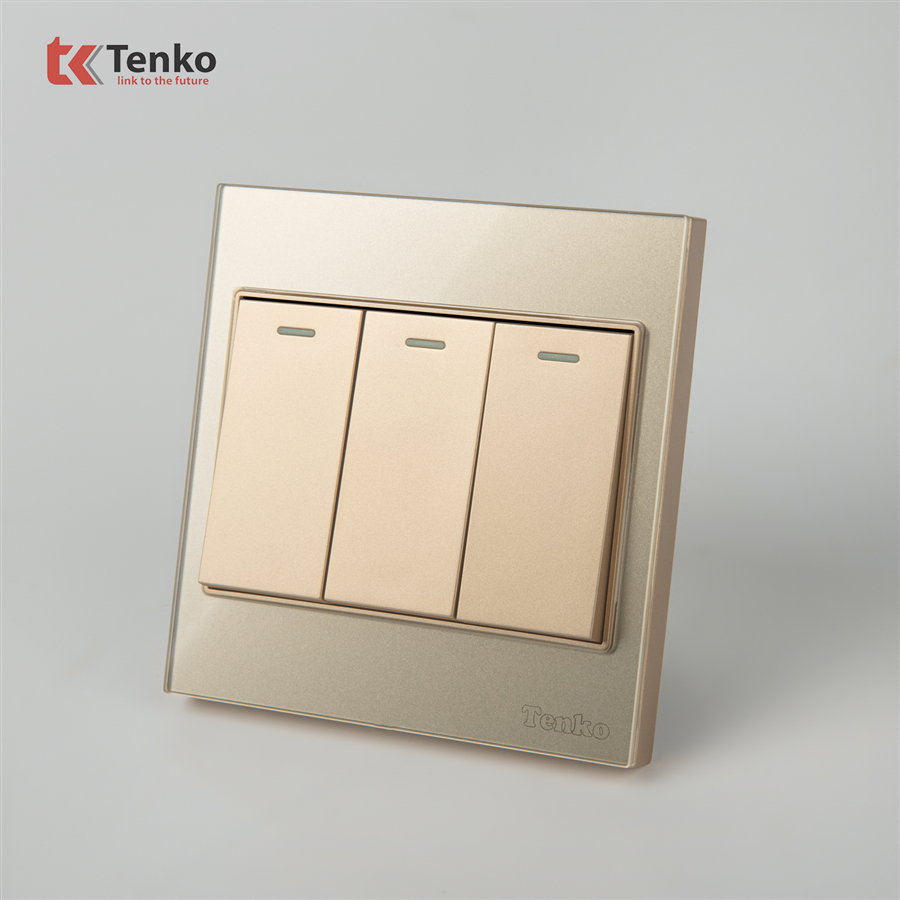 Công Tắc 3 Nút Mặt Kính Cường Lực Tenko TK-V18-03