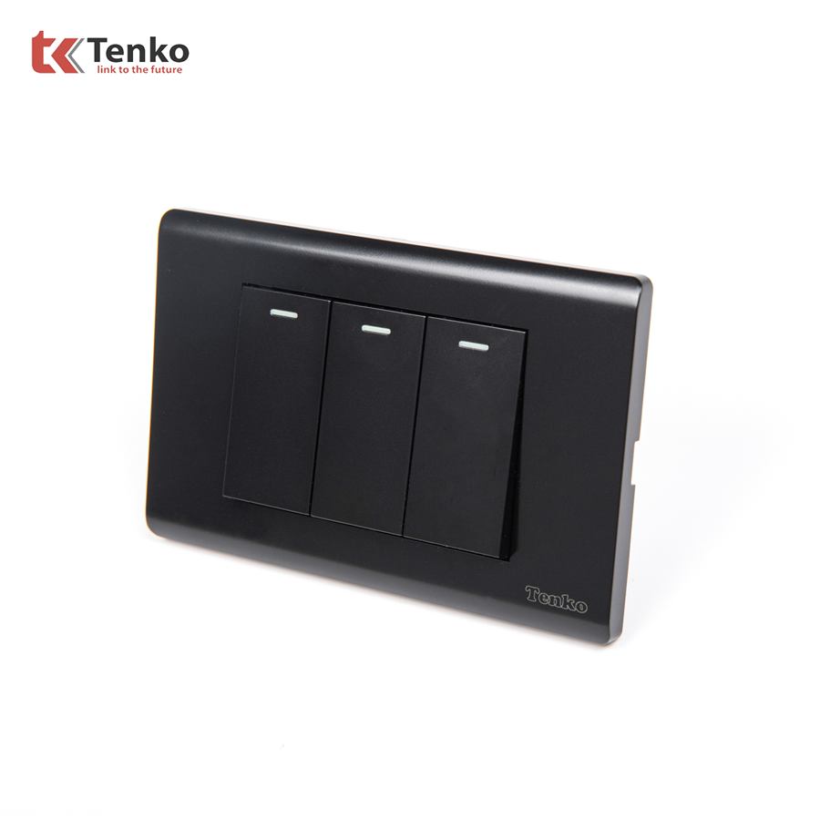 Công Tắc 3 Nút Mặt Nhựa PC TENKO TK-C25-03 Đen