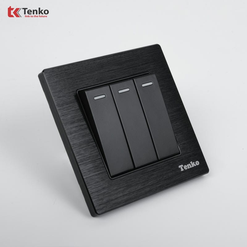 Công Tắc 3 Nút Mặt Vân Hợp Kim F71B-03 Đen Xước