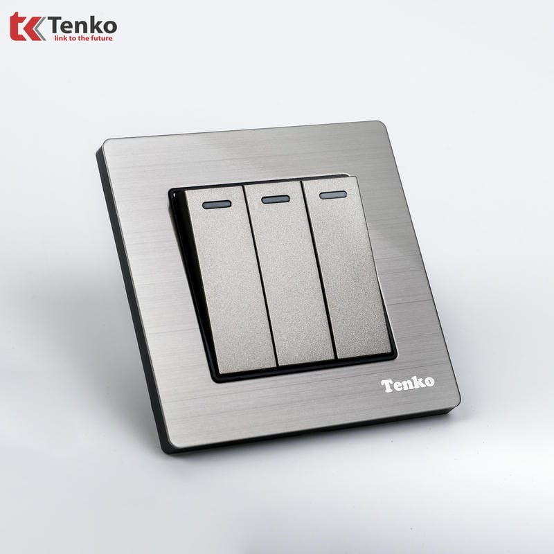Công Tắc 3 Nút Mặt Vân Hợp Kim F71B-03 Xám Bóng