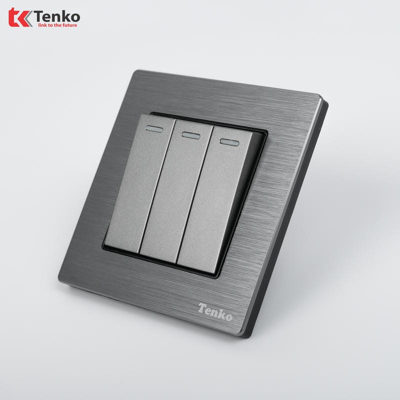 Công Tắc 3 Nút Mặt Vân Hợp Kim F71B-03 Xám Xước