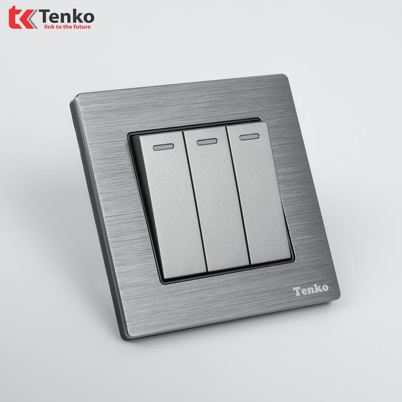 Công Tắc 3 Nút Mặt Vân Hợp Kim F71B-03 Xám Xước