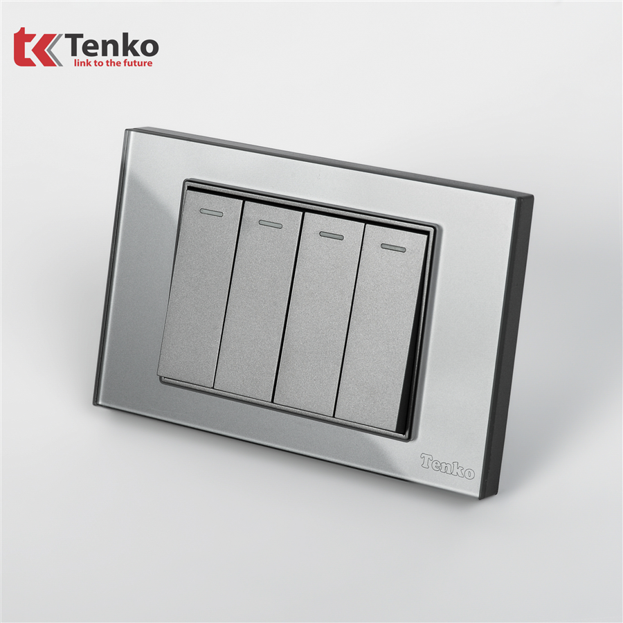 Công Tắc 4 Nút Mặt Kính Cường Lực C18-04 Xám