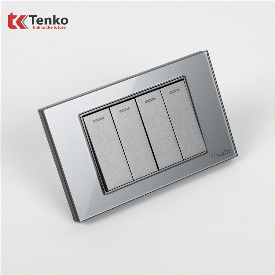 Công Tắc 4 Nút Mặt Kính Cường Lực C18-04 Xám