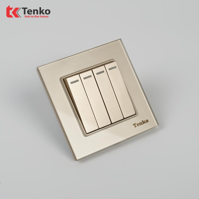 Công Tắc 4 Nút Mặt Kính Cường Lực F71D-04 Vàng