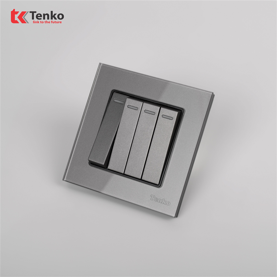 Công Tắc 4 Nút Mặt Kính Cường Lực TK-F71D-04 Xám