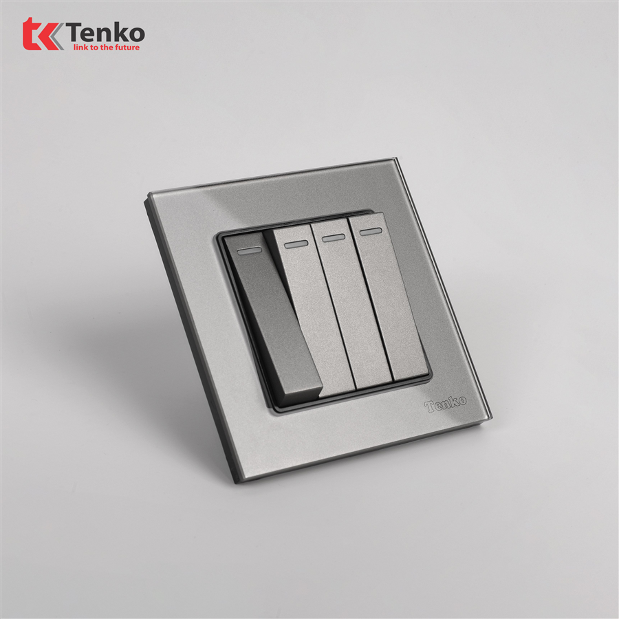 Công Tắc 4 Nút Mặt Kính Cường Lực TK-F71D-04 Xám