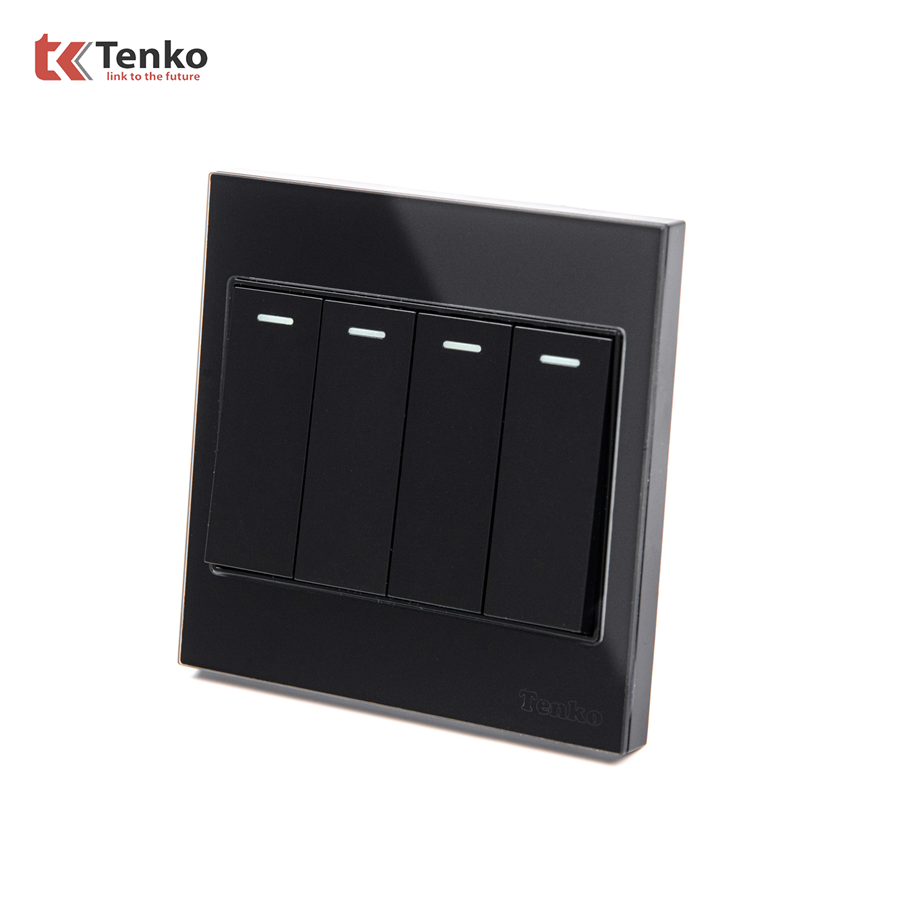 Công Tắc 4 Nút Mặt Kính Cường Lực TK-V18-04 Đen