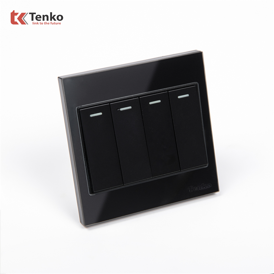 Công Tắc 4 Nút Mặt Kính Cường Lực TK-V18-04 Đen