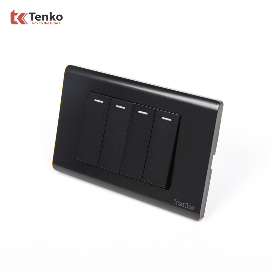 Công Tắc 4 Nút Mặt Nhựa PC TENKO TK-C25-04 Đen