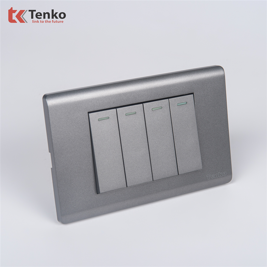 Công Tắc 4 Nút Mặt Nhựa PC Xám TENKO TK-C25-04