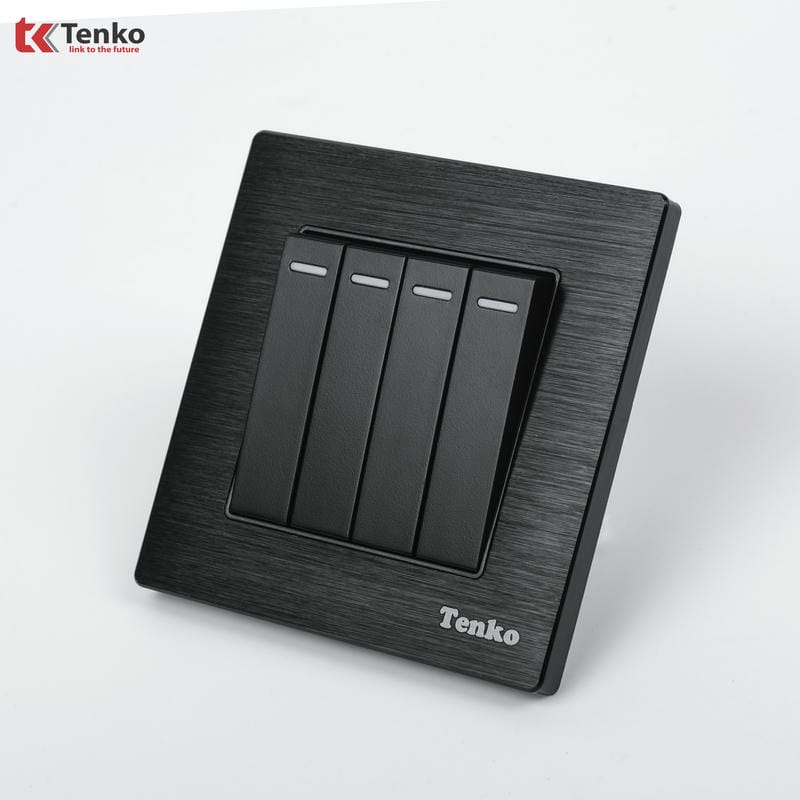 Công Tắc 4 Nút Mặt Vân Hợp Kim F71B-04 Đen Xước