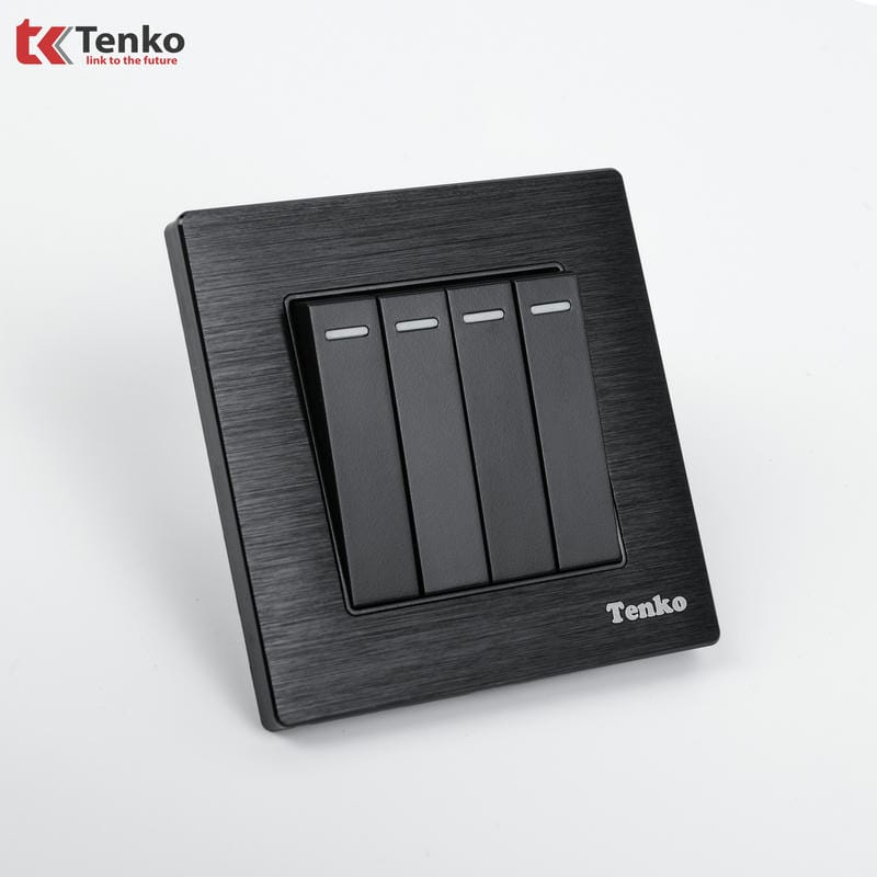 Công Tắc 4 Nút Mặt Vân Hợp Kim F71B-04 Đen Xước