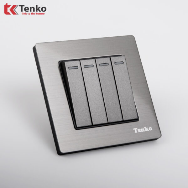 Công Tắc 4 Nút Mặt Vân Hợp Kim F71B-04 Xám Bóng