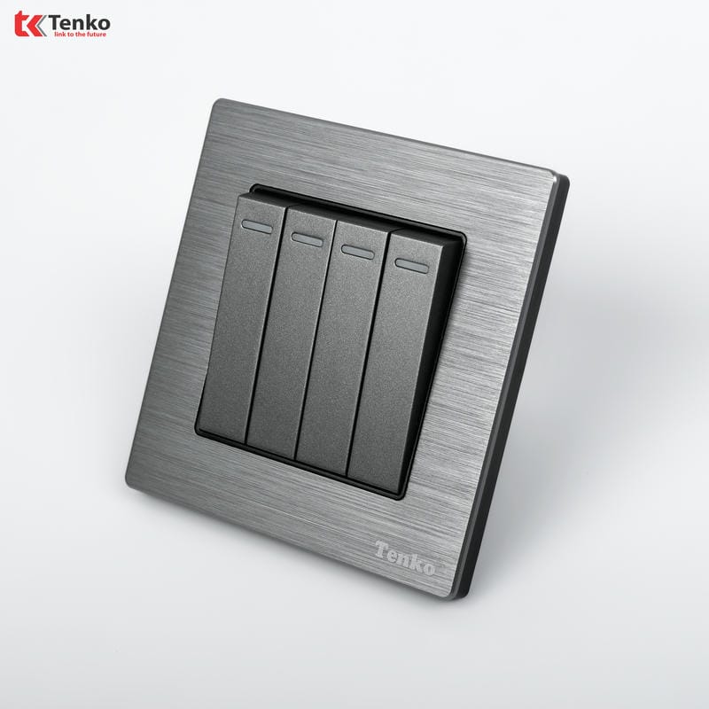 Công Tắc 4 Nút Mặt Vân Hợp Kim F71B-04 Xám Xước
