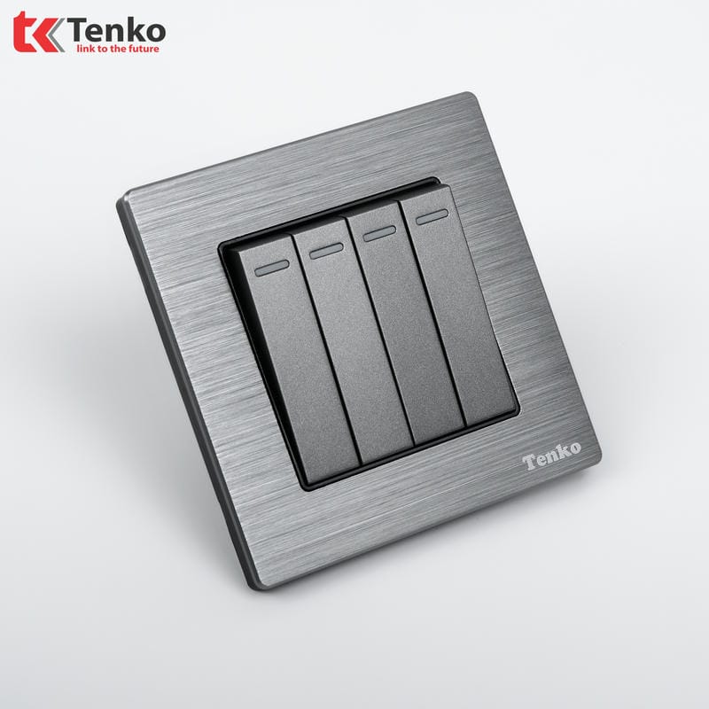 Công Tắc 4 Nút Mặt Vân Hợp Kim F71B-04 Xám Xước