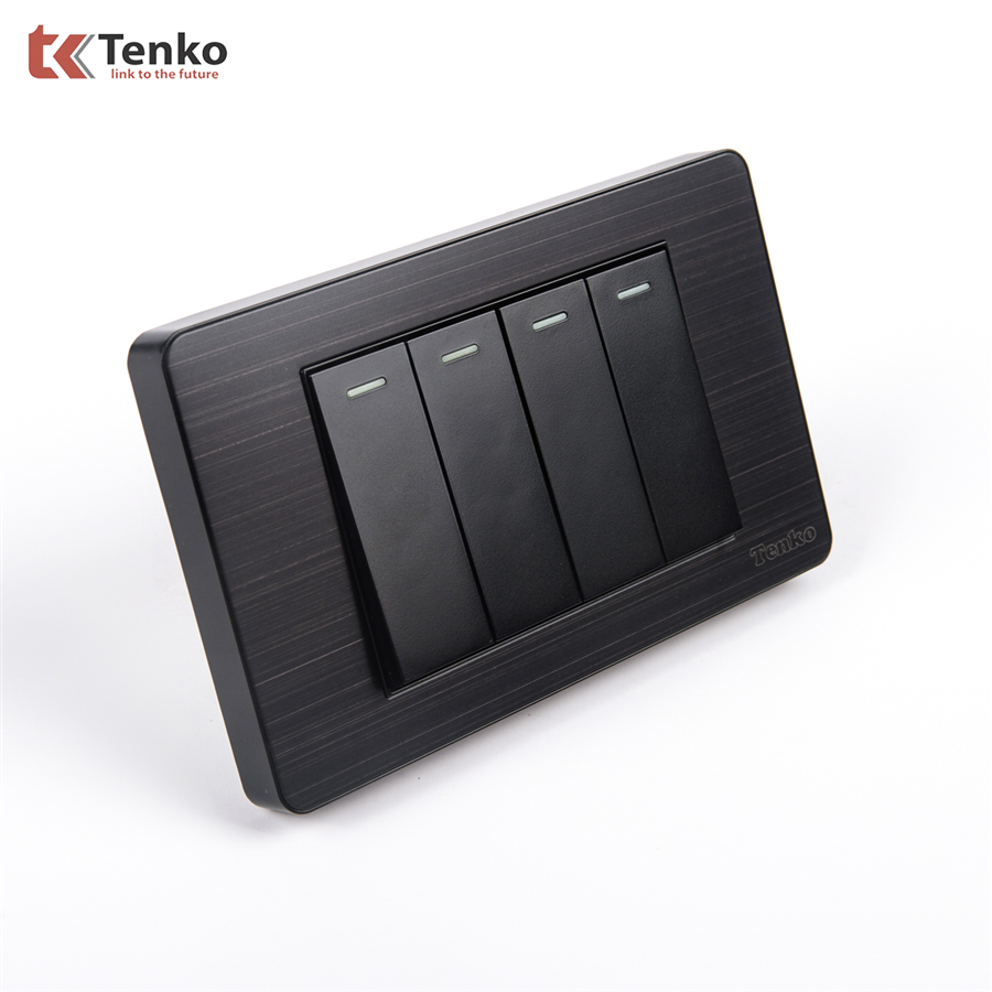 Công Tắc 4 Nút Màu Đen Xám Mặt Hợp Kim TK-C7G-04