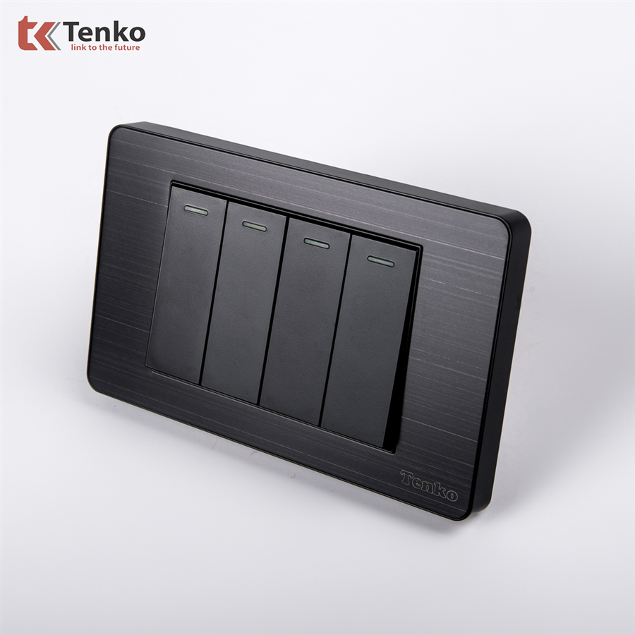 Công Tắc 4 Nút Màu Đen Xám Mặt Hợp Kim TK-C7G-04