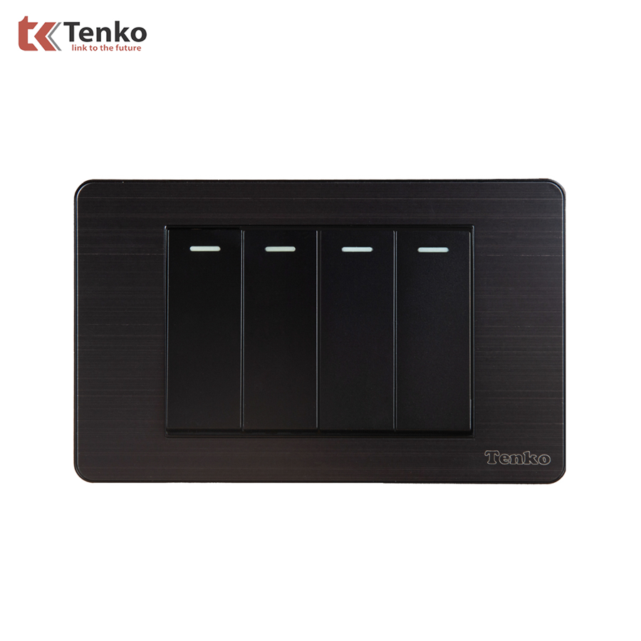 Công Tắc 4 Nút Màu Đen Xám Mặt Hợp Kim TK-C7G-04